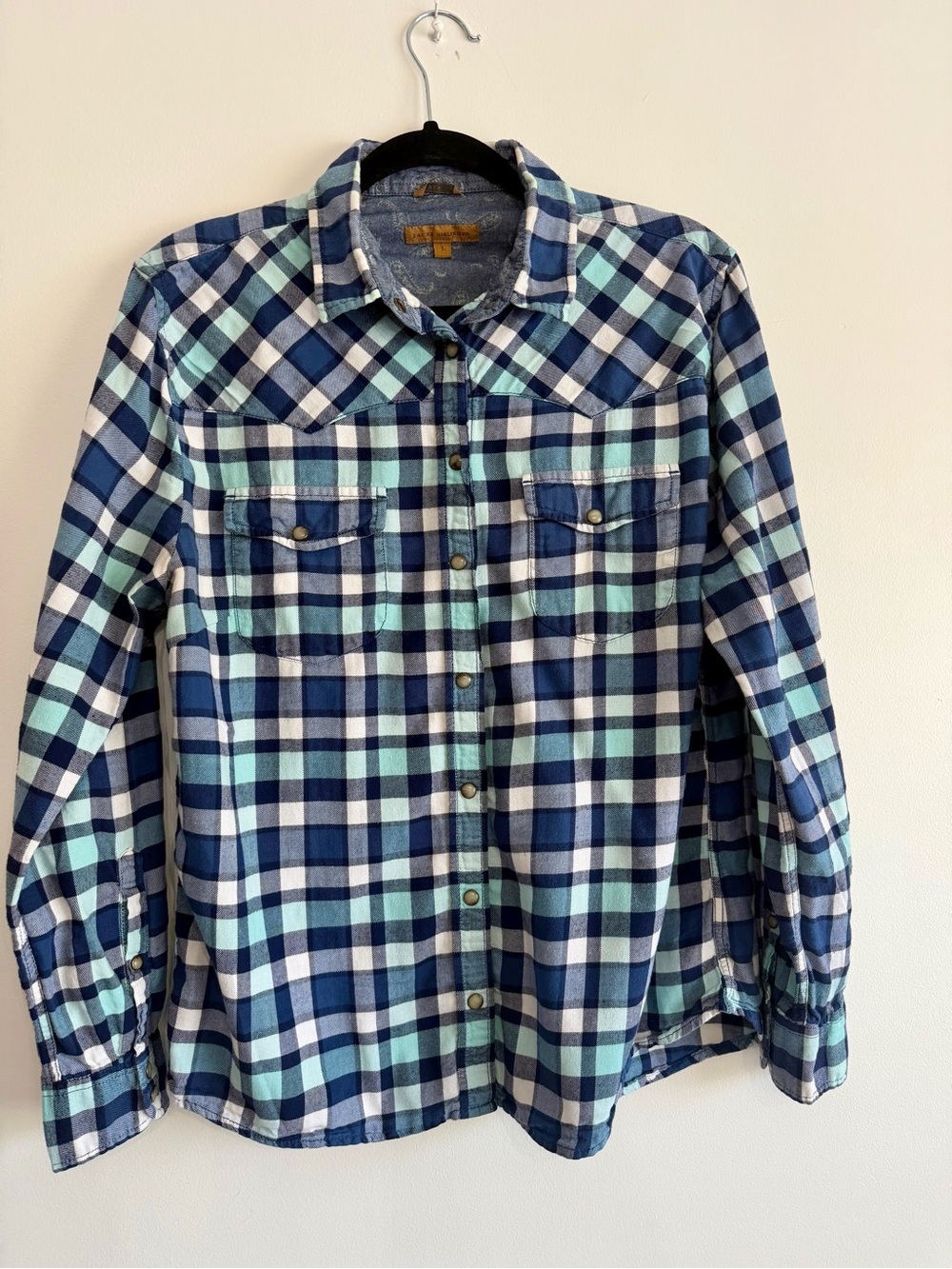 JACHS Girlfriend Navy, Mint & White Plaid Button-Down Shirt